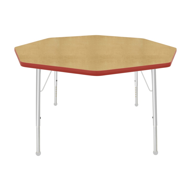 48" Octagon Table - Top Color: Maple, Edge Color: Red