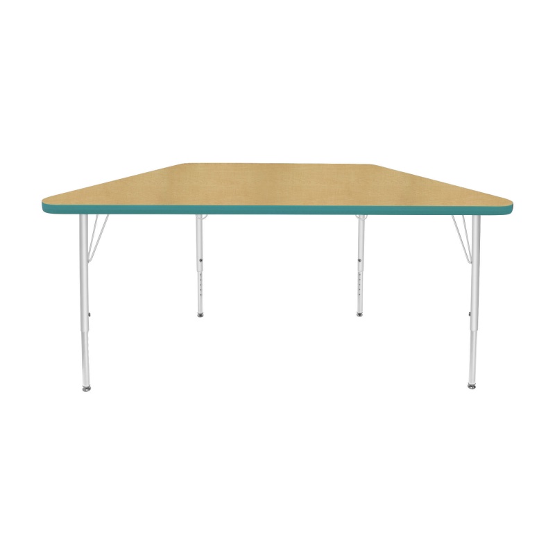 24" X 48" Trapezoid Table - Top Color: Maple, Edge Color: Teal