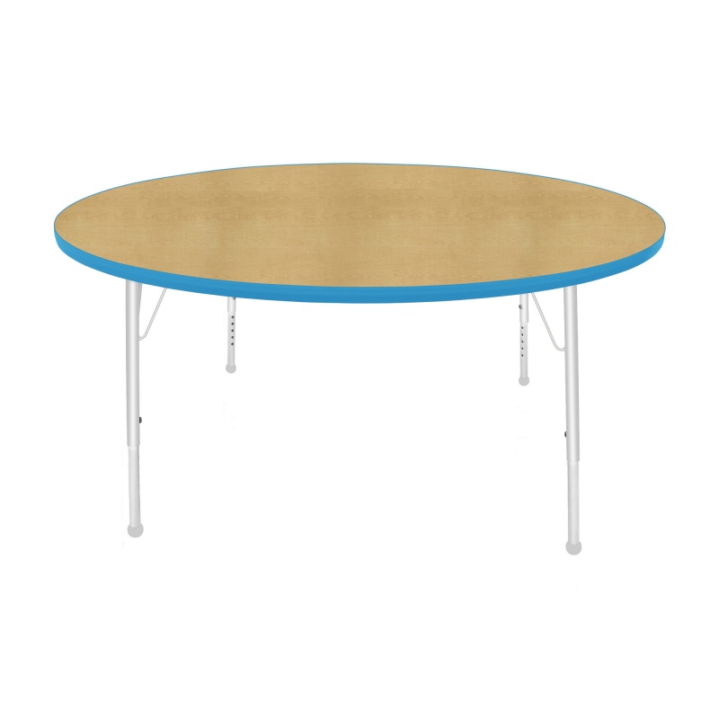 60" Round Table - Top Color: Maple, Edge Color: Bright Blue