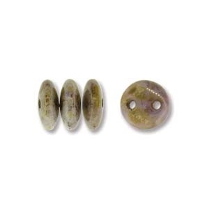 Czechmates 2-Hole Lentil Bead, 6Mm, - Luster Opaque Gold/Smoky Topaz