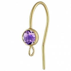 14K Gold Earwire With 4Mm Amethyst