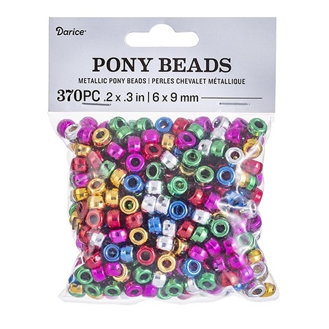 Pony Beads - Acrylic - Assorted Metallic Plated Colors - 6 X 9Mm - 370 Pieces
