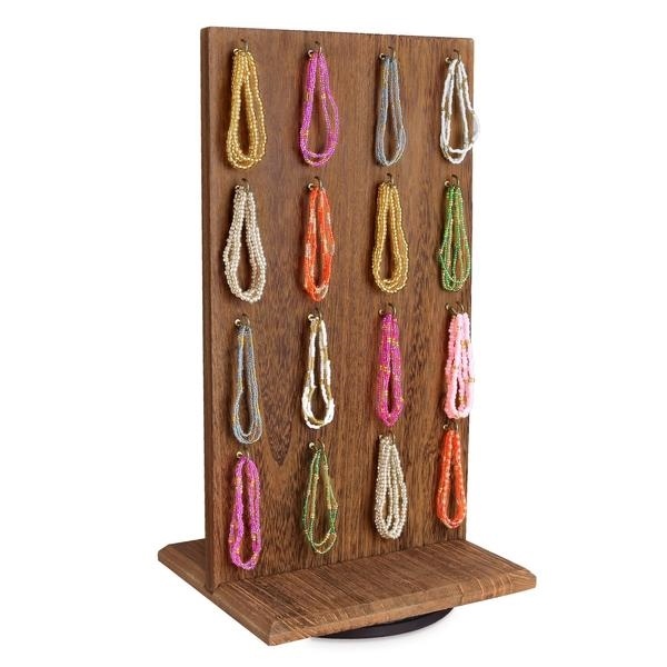 Wooden Rotating Two-Sided Jewelry Display Stand 32 Hooks