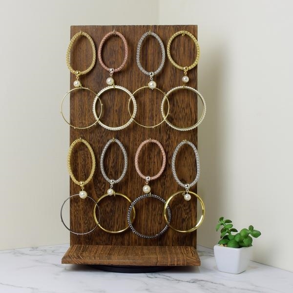 Wooden Rotating Two-Sided Jewelry Display Stand 32 Hooks