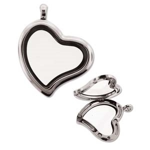Floating Locket Pendant - Silver Plate Tilted Heart