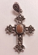 Marcasite /Semi-Precious Jasper Cross Pendant/Charm
