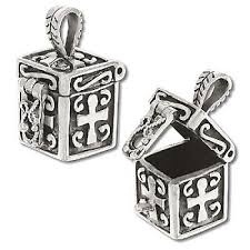 Sterling Silver Charm - Prayer Box with Cross On Side