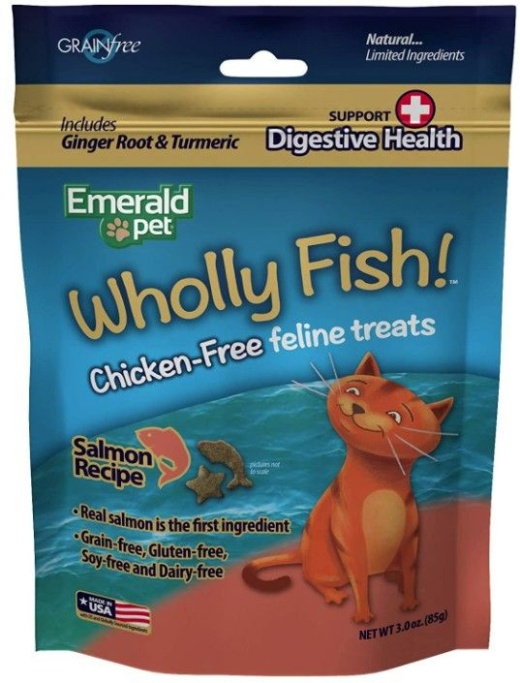 Emerald Pet Wholly Fish! Digestive Health Cat Treats Salmon Recipe 3 Oz