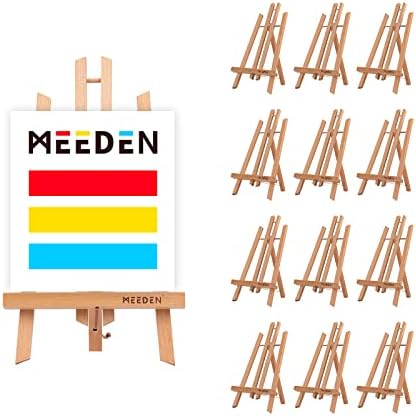 MEEDEN 16 Tall Tabletop Easel - 12pcs Medium A-Frame Tripod Display Easel, Solid Beech Wood Desktop for Kids Artist Adults Painting Classroom/parties