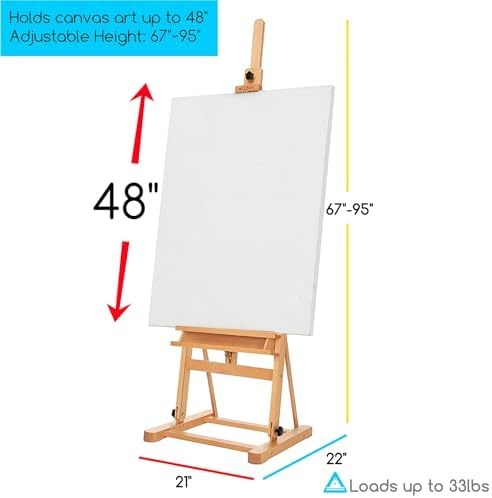 MEEDEN Art Painting Easel 67 to 95H, Hold Canvas to 48, Artist Beech  Wood H-Frame Easel Stand, Adjustable Studio Floor Paint Easel with Storage