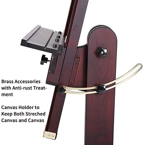 Meeden Extra Large Studio Easel, Professional Artist Easel, Heavy Duty Floor Easel, Tilts Flat Easily, Rosewood Finished, Holds Canvas Art Up To 71” High