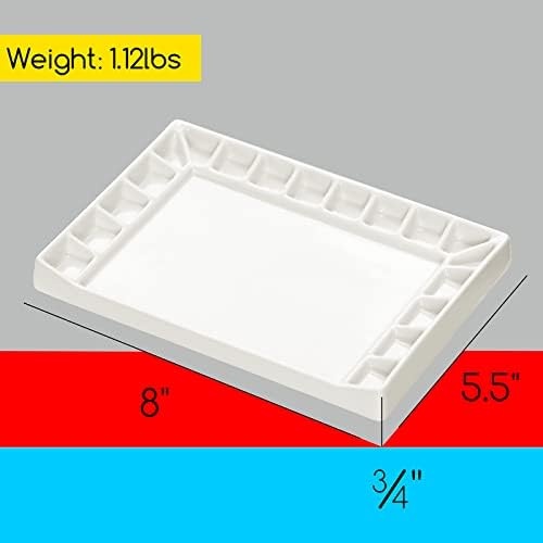 MEEDEN Ceramic Tray Palette, Ceramic Artist Paint Palette, Porcelain Mixing  Tray for Watercolor Gouache Painting, Large Mixing Area White Rectangle Tray  for Large Artwork 