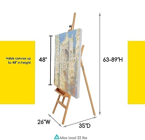 Meeden Large Painters Easel Adjustable Solid Beech Wood Artist Easel, Studio Easel For Adults With Brush Holder, Holds Canvas Up To 48"