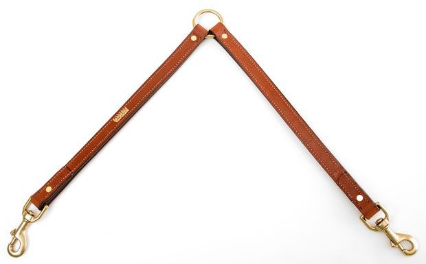 Leather Two Dog Coupler - Chestnut