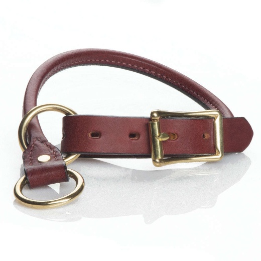 Leather Rolled Collar Chestnut - Mendota Pet