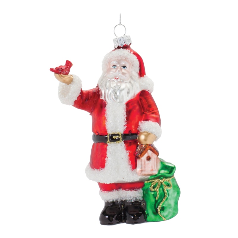 Santa Ornament (Set Of 6) 6.25”H Glass
