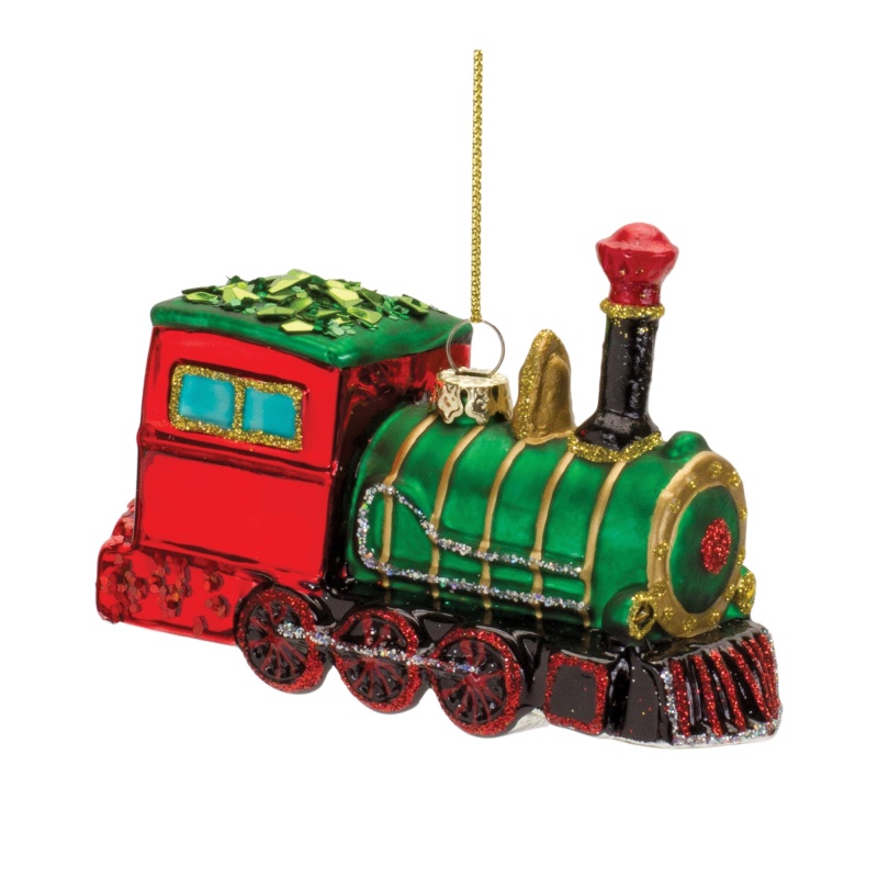 Train Ornament Set of 6, 4.25"L x 3"H Glass