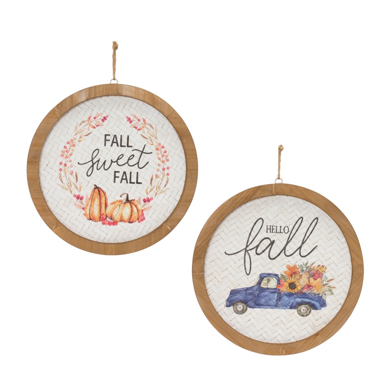 Fall Plaque (Set Of 2) 11.5”Sq Mdf/Wood