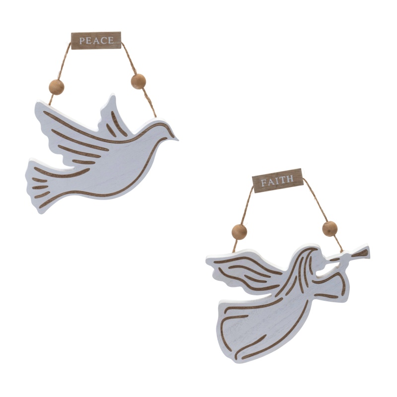 Dove And Angel Ornament (Set of 6) 6.5"H MDF/Jute
