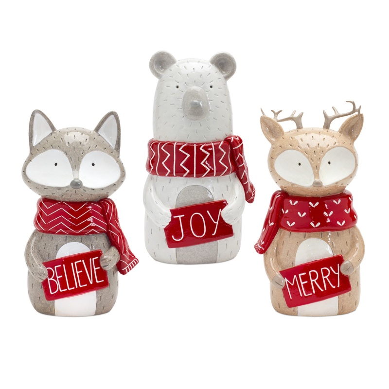 Animal W/Sign (Set of 3) 10.75”H Resin