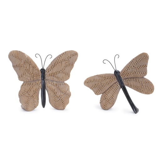 Butterfly and Dragonfly Figurine Set 6"H Resin/Metal