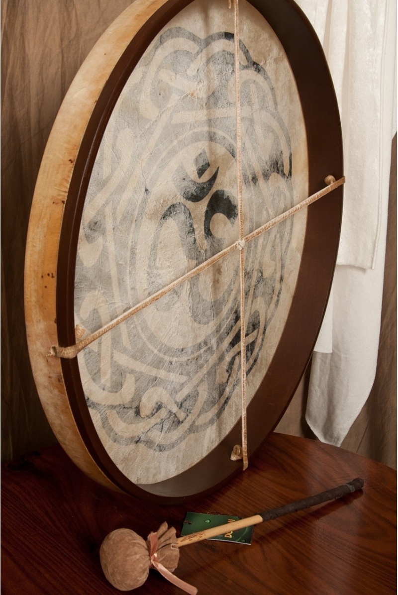 Dobani Pretuned Goatskin Head Wood Frame Drum With Beater 22-By-2-Inch Om