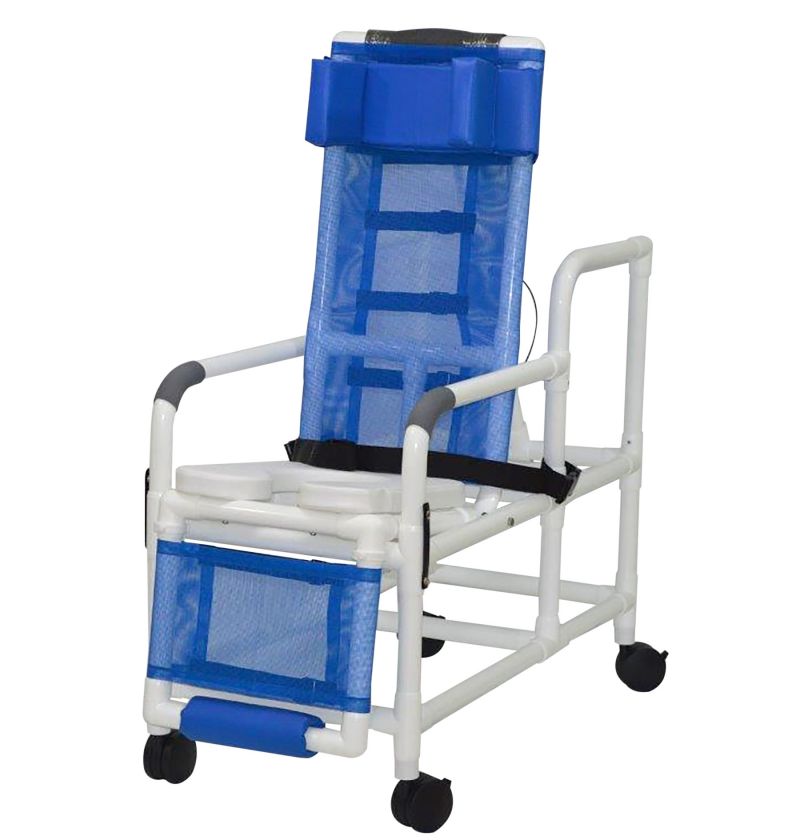 Tilt Shower Chair With Open Front Soft Seat, Safety Belt, Dual Drop Arm