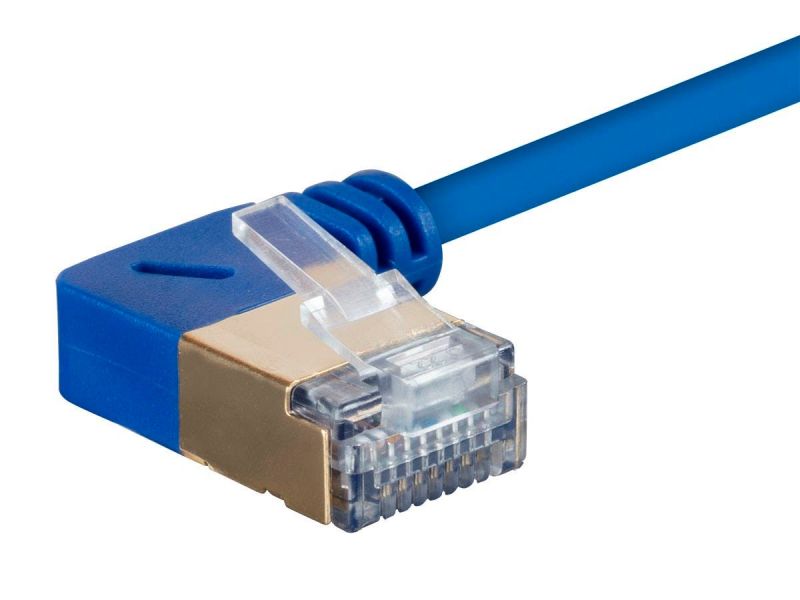Monoprice Slimrun Cat6a 90 Degree 36Awg S/Stp Ethernet Network Cable, 2Ft Blue
