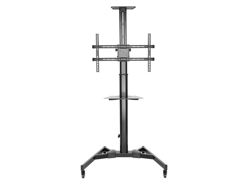 Monoprice Commercial Series Premium Adjustable Mobile Tilt Tv Wall Mount Bracket Stand Cart With Media Shelf, For Tvs 37In To 70In, Max Weight 110Lbs, Rotating, Height Adjustable W/ Vesa Up To 600X400