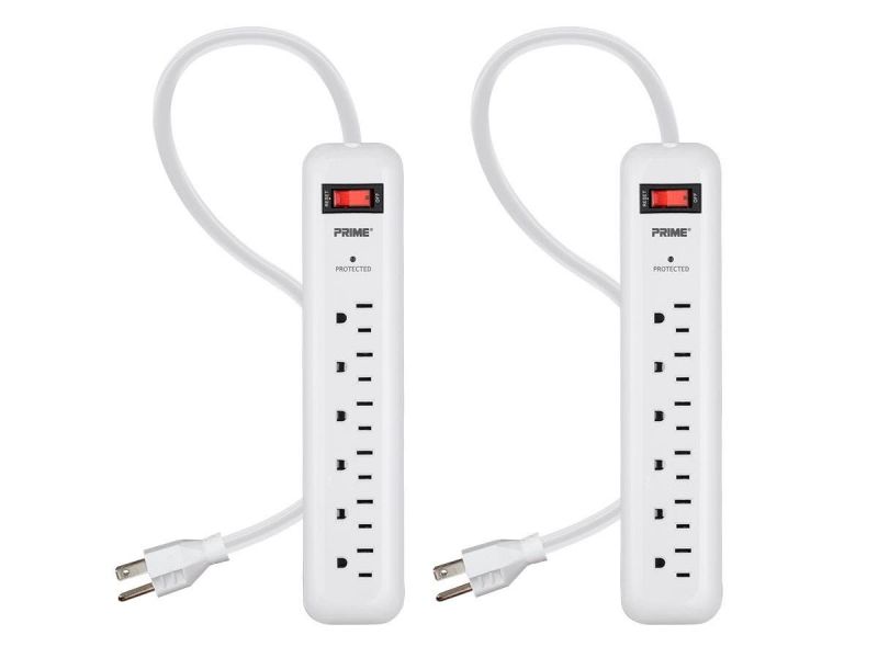 2-Pack 6 Outlet Surge Protector Power Strip With 1.5Ft Cord, 400 Joules, White