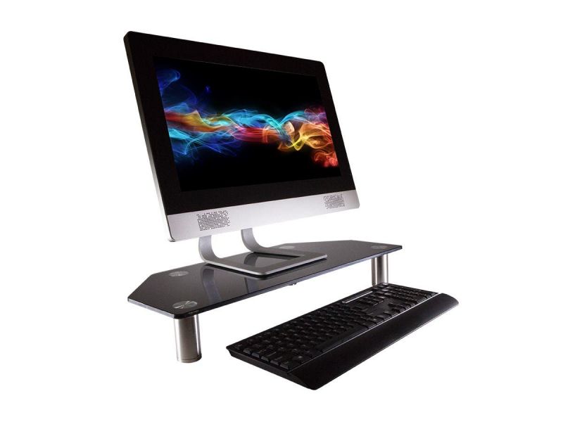 Workstream Corner Multimedia Desktop Monitor Stand, Black Glass