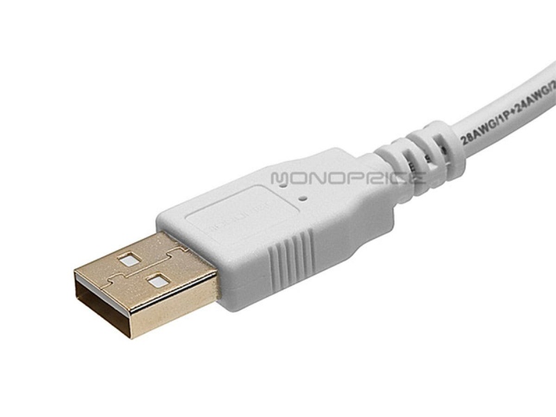 Monoprice Usb-A To Usb-A 2.0 Cable - 28/24Awg, Gold Plated, White, 6Ft