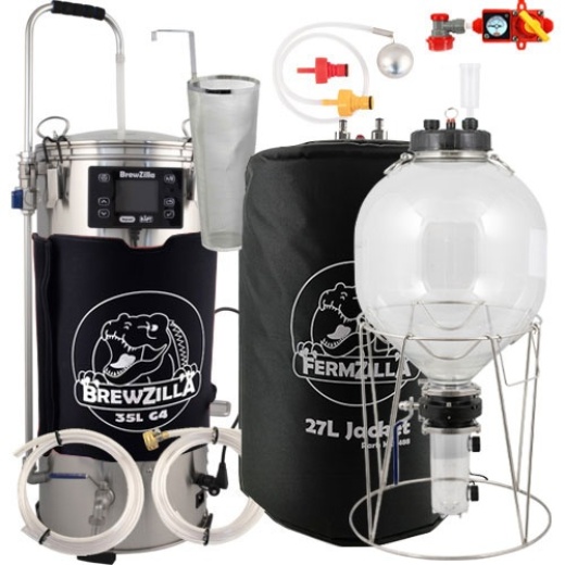 Brewzilla Ultimate Grain To Glass Combo Pack | Gen 4.1 Brewzilla All Grain Brewing System (110V) | Wifi/Bluetooth/Rapt Enabled | Neoprene Jacket & Hop Spider Included | Fermzilla Tri-Conical Fermenter | Pressure Kit & Blowtie 2 Spunding Valve Included