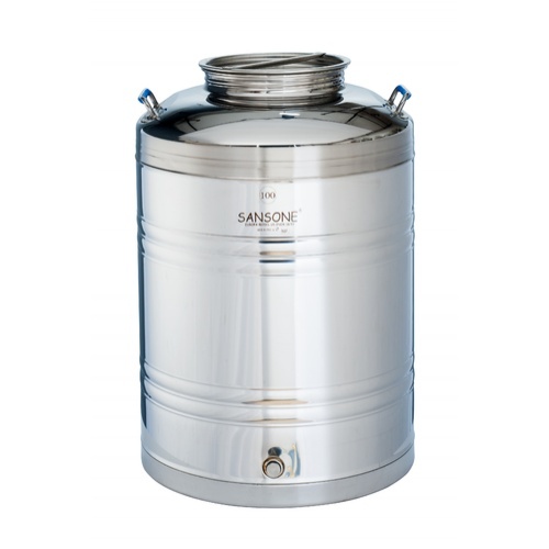 Sansone Fusti Tank | 26.4 Gallon | 100L | 1/2" BSP | Stainless Steel | Mirror Polish Finish