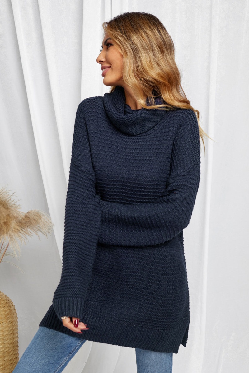 Winter Navy Blue Cozy Long Sleeves Turtleneck Sweater