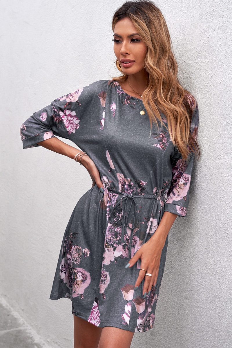 Classic Gray Floral Lounge Tunic Dress