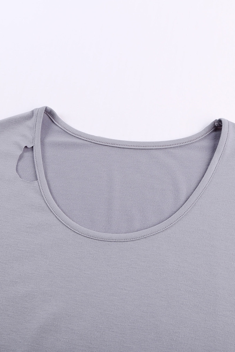 Gray Summer Short Sleeve Cut Out T-Shirt