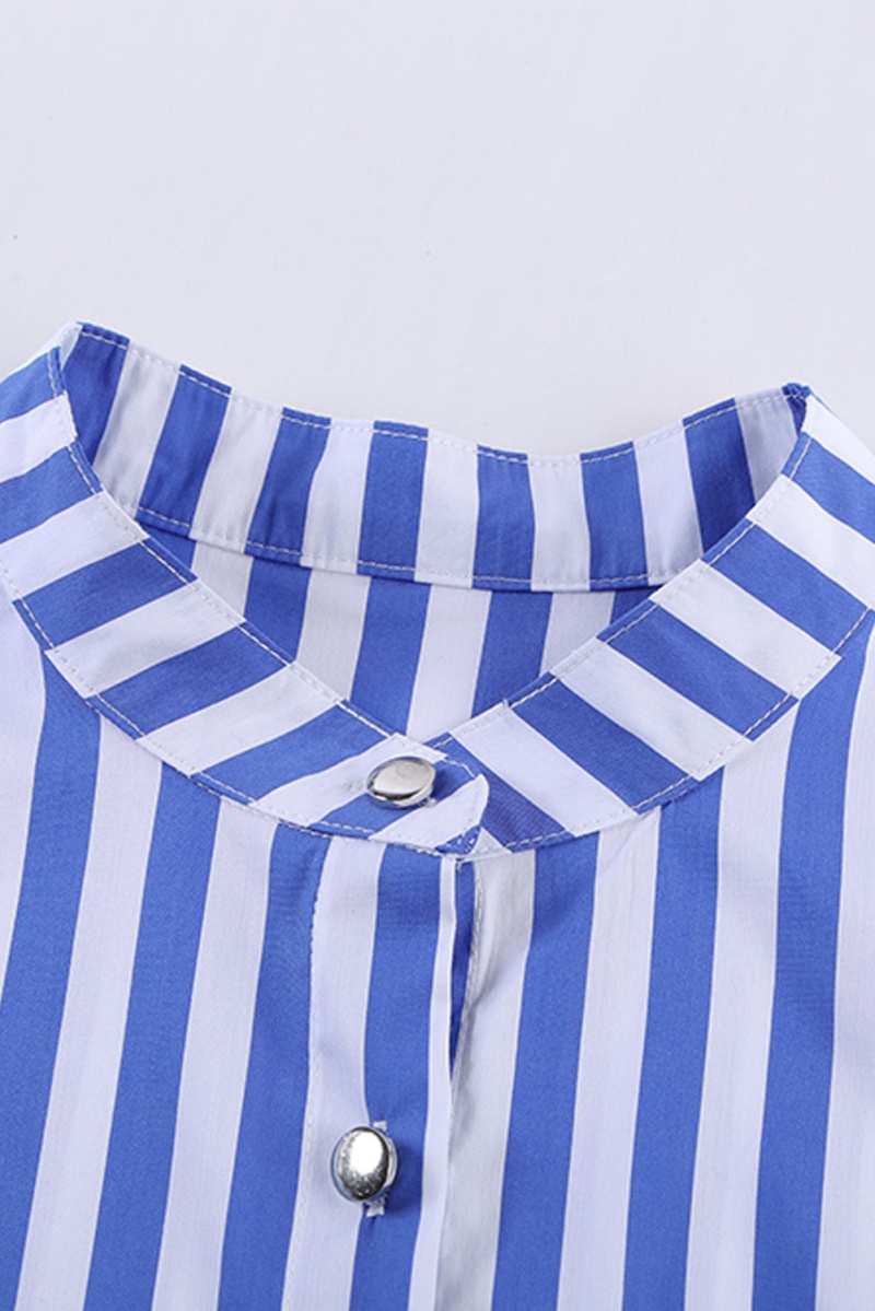 Summer Sky Blue Striped Buttoned Ruffled Sleeve Shirt