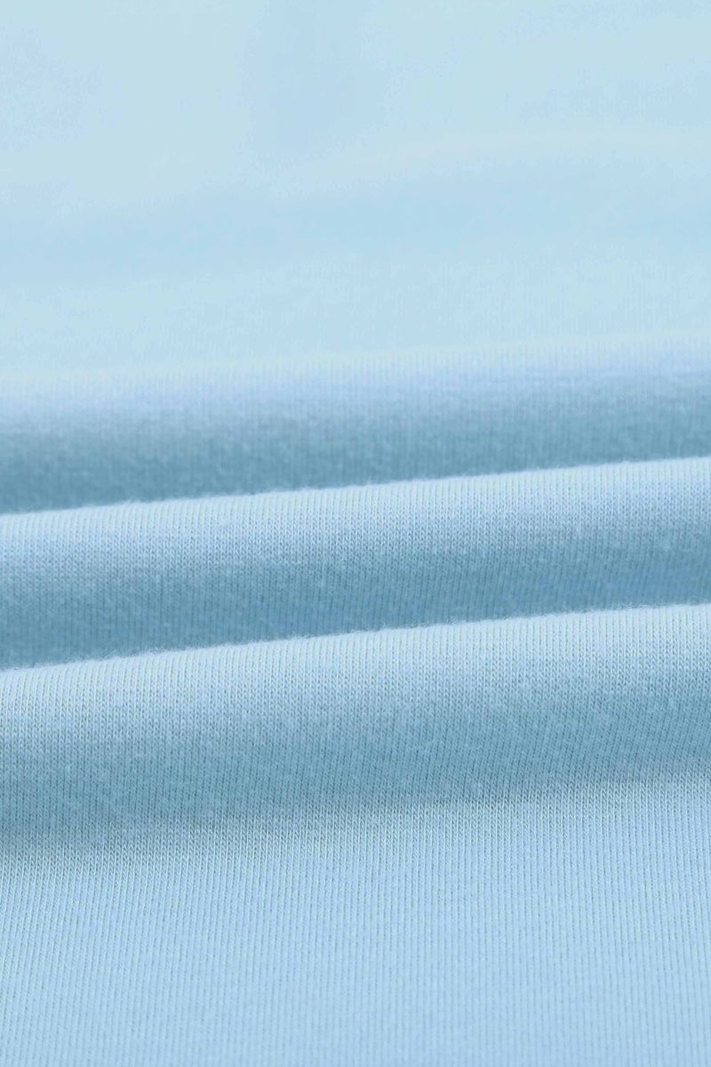 Sky Blue Knit Pocketed Side Slits Short Sleeve Tee