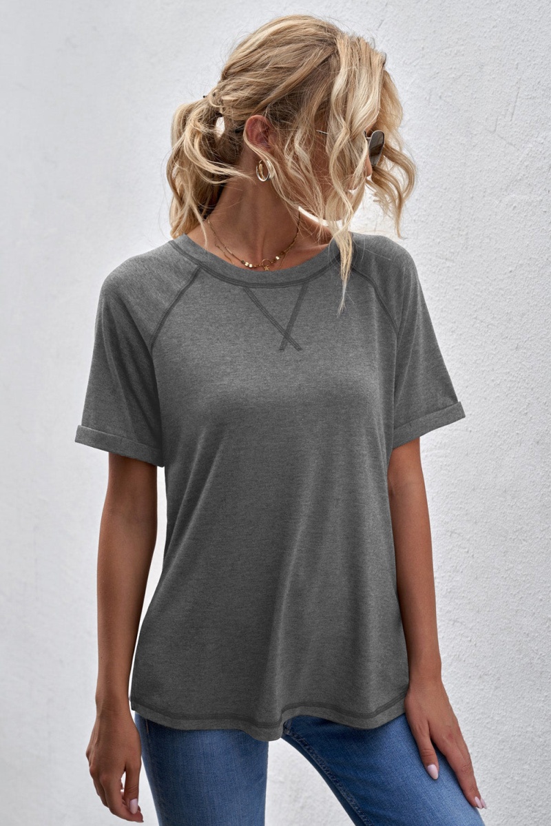 Women's Short Sleeve Gray Heathered Round Neck T-Shirt