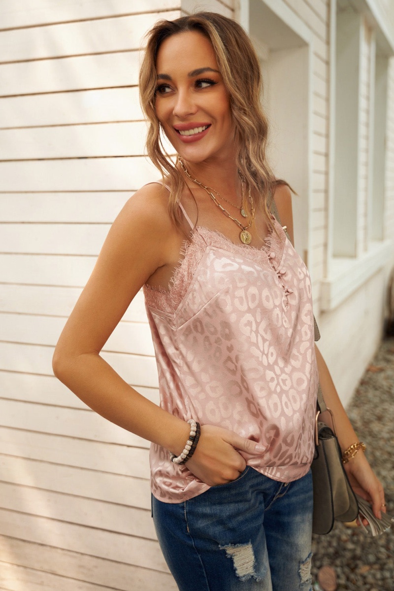 Chic Orange Leopard Spaghetti Straps Buttoned Tank Top