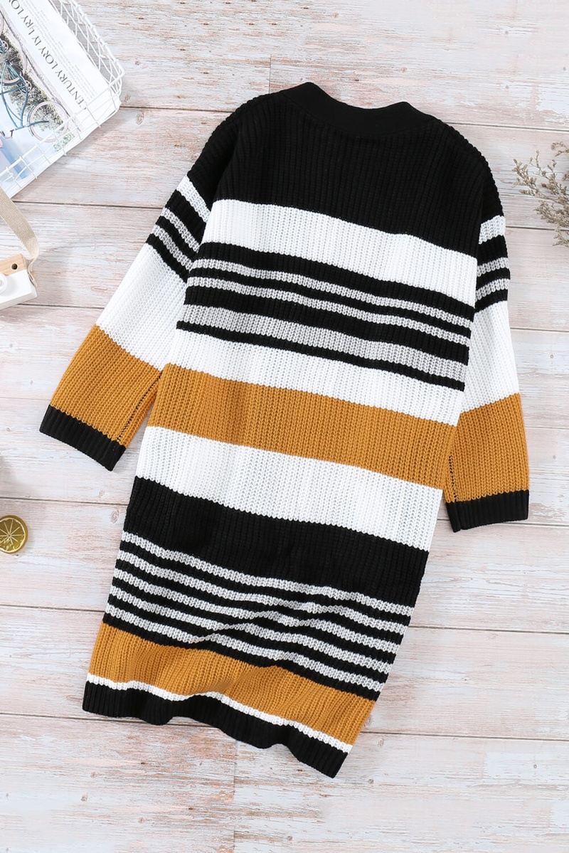 Multicolor Pocketed Novelty Striped Chenille Long Cardigan