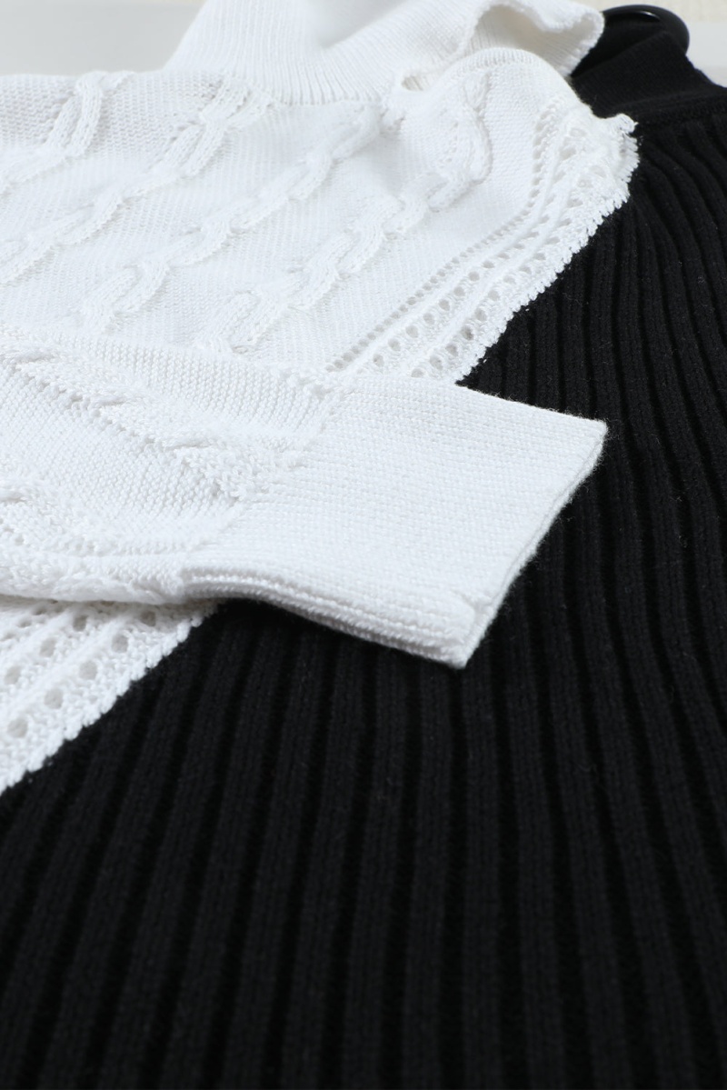 Winter Black White Turtleneck Cold Shoulder Sweater