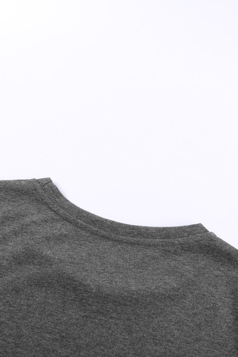 Women's Gray Geometric Feather O-Neck Short Sleeve T-Shirt