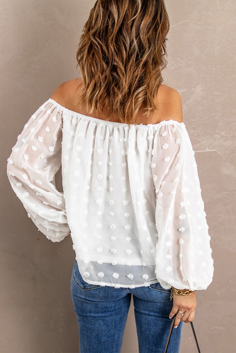 Chic White Off Shoulder Swiss Dot Blouse