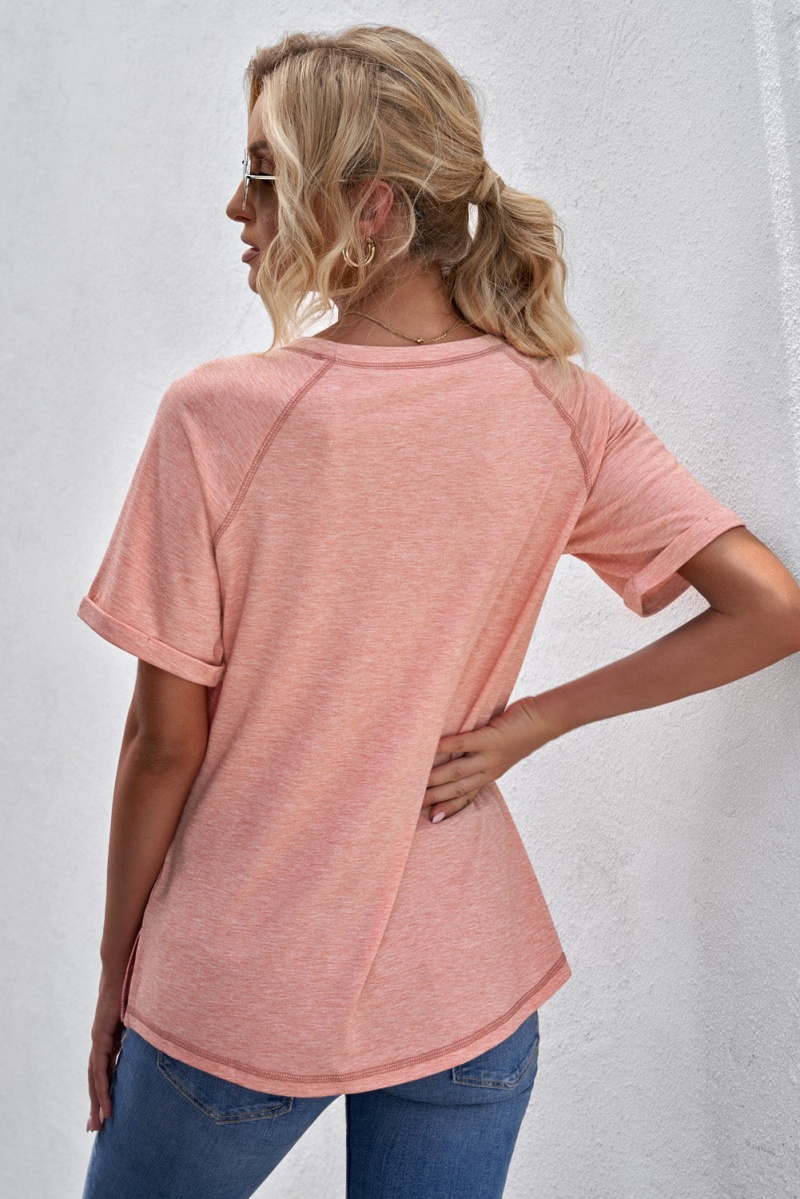 Women's Short Sleeve Pink Heathered Round Neck T-Shirt