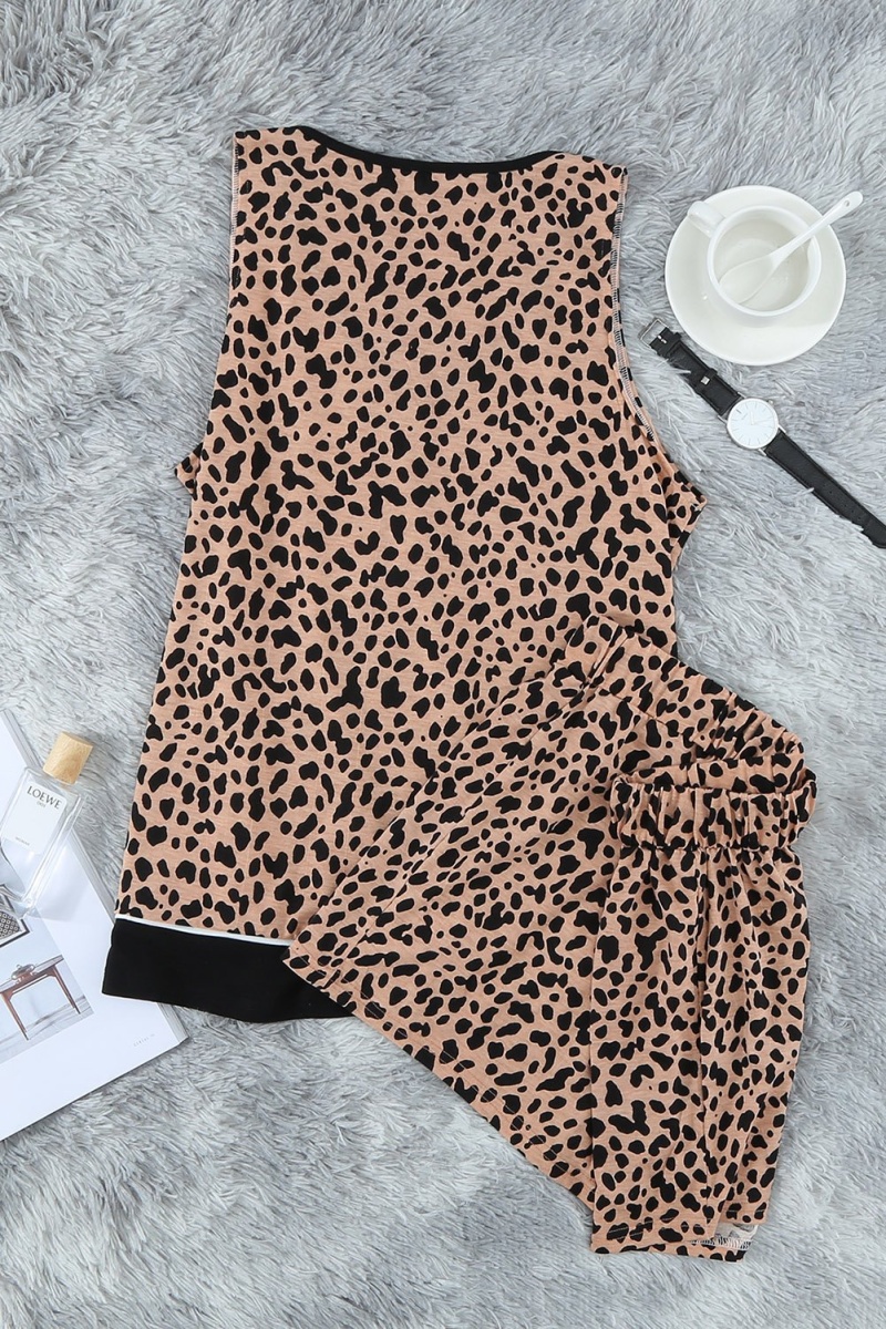 Brown Leopard Tank Top And Shorts Lounge Set