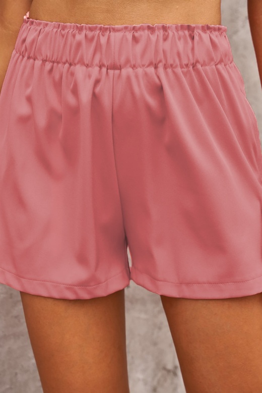 Red Cotton Blend Pocketed High Rise Casual Shorts