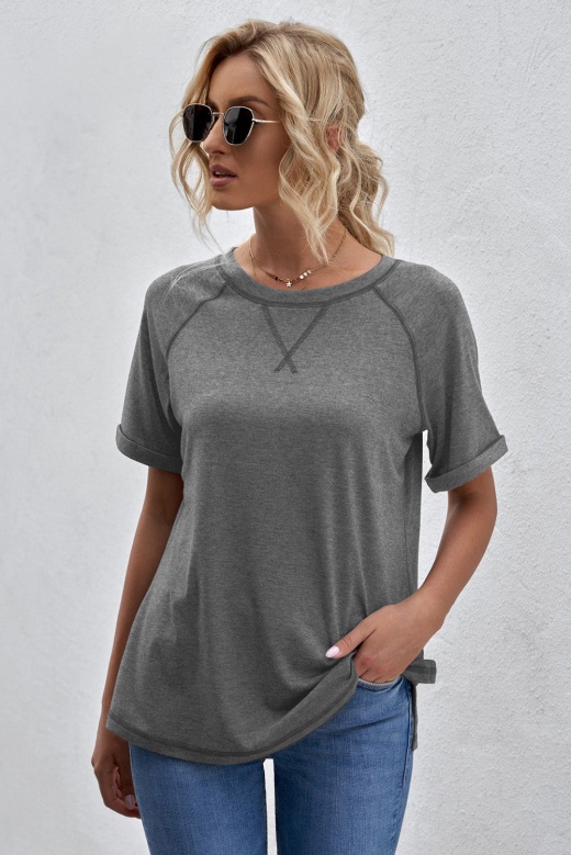 Women's Short Sleeve Gray Heathered Round Neck T-Shirt
