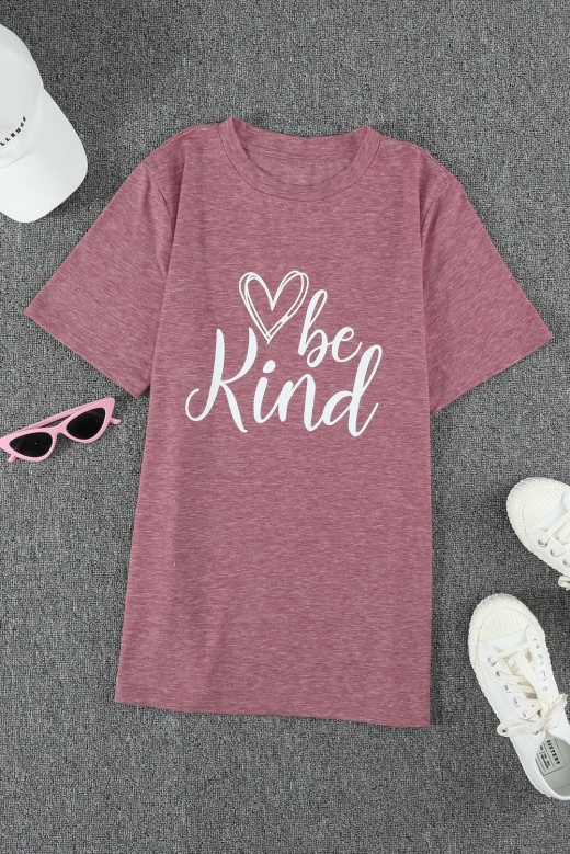 Pink Short Sleeve Be Kind Graphic T-Shirt - Modeshe